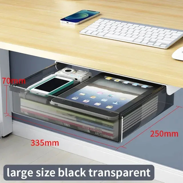 Hidden Under-Desk Drawer Storage Office Organizer, Self-Adhesive Plastic Drawers for Under table Accessories and Storage Box.