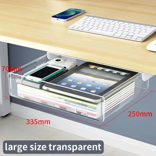 Hidden Under-Desk Drawer Storage Office Organizer, Self-Adhesive Plastic Drawers for Under table Accessories and Storage Box.