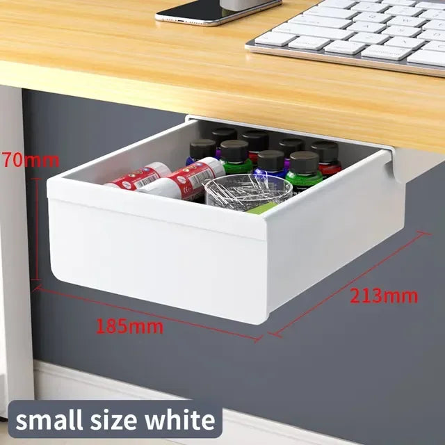 Hidden Under-Desk Drawer Storage Office Organizer, Self-Adhesive Plastic Drawers for Under table Accessories and Storage Box.