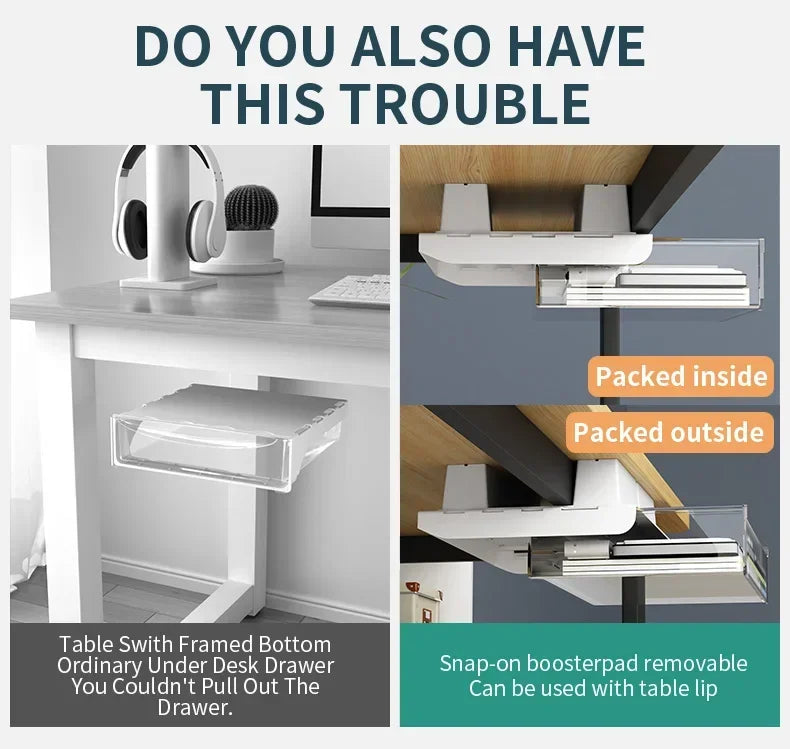 Hidden Under-Desk Drawer Storage Office Organizer, Self-Adhesive Plastic Drawers for Under table Accessories and Storage Box.