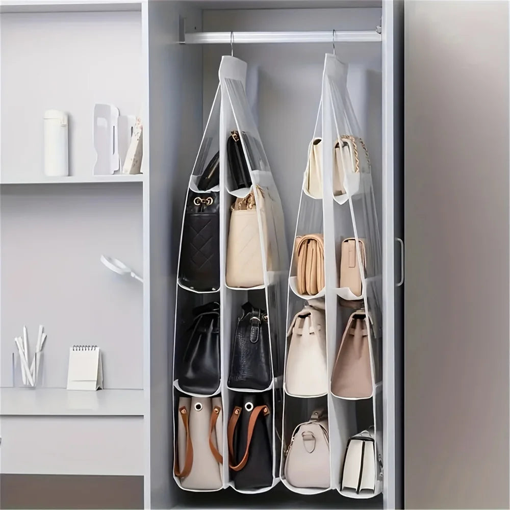1-piece space-saving bag organizer, multi-layer hanging handbag holder, wardrobe and wallet organizer, bag storage rack