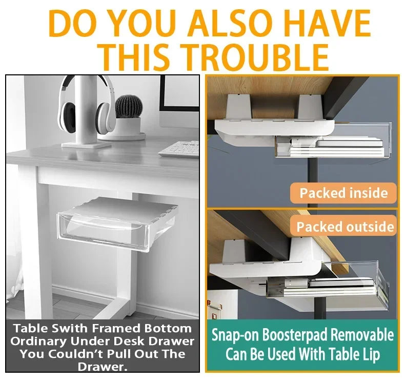 Hidden Under-Desk Drawer Storage Office Organizer, Self-Adhesive Plastic Drawers for Under table Accessories and Storage Box.