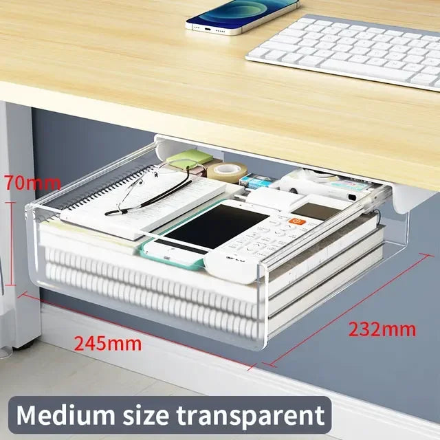 Hidden Under-Desk Drawer Storage Office Organizer, Self-Adhesive Plastic Drawers for Under table Accessories and Storage Box.