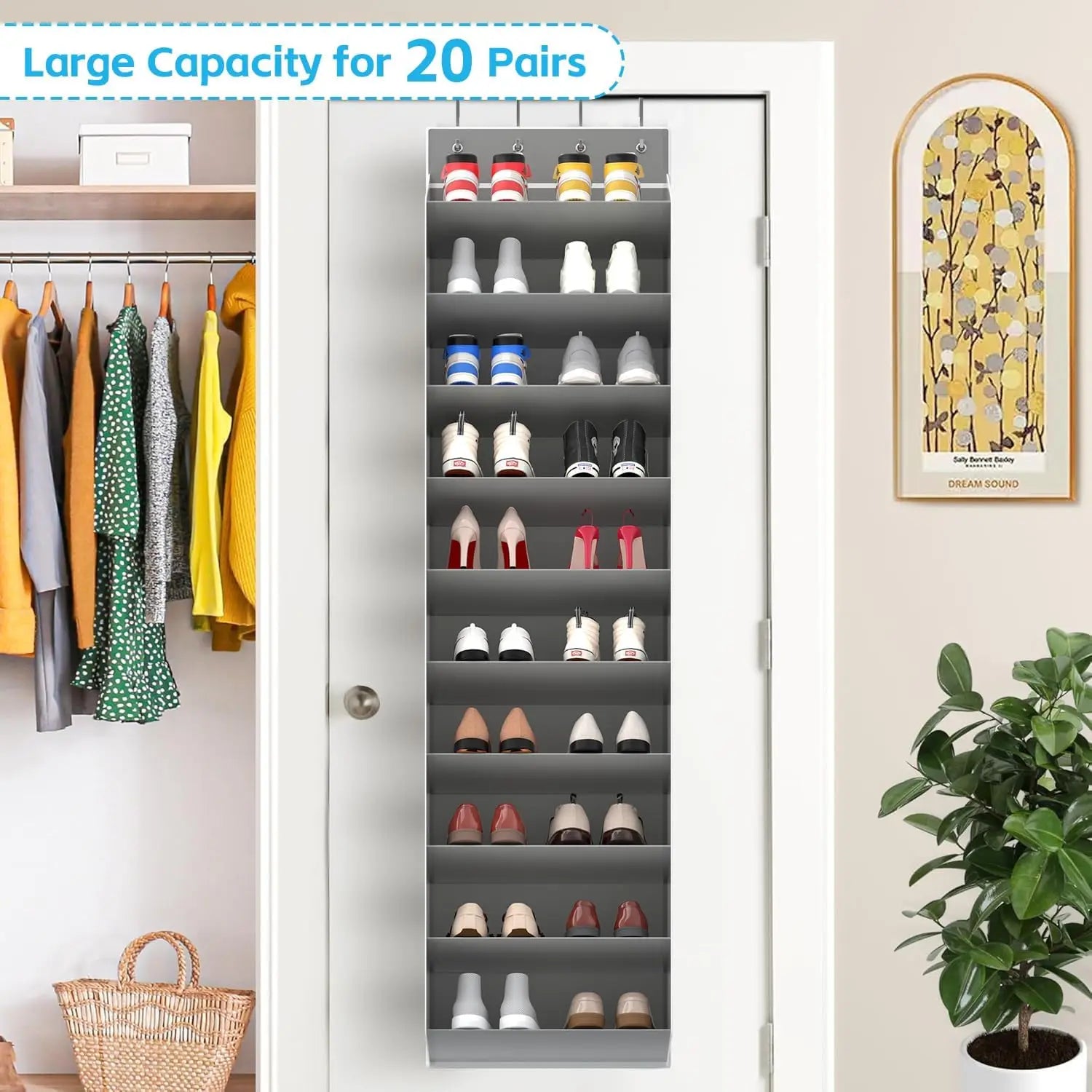 10-Tier Large Over-the-Door Shoe Organizer with Deep Pockets, Perfect Hanging Rack for Shoes and a Handy Storage Solution.