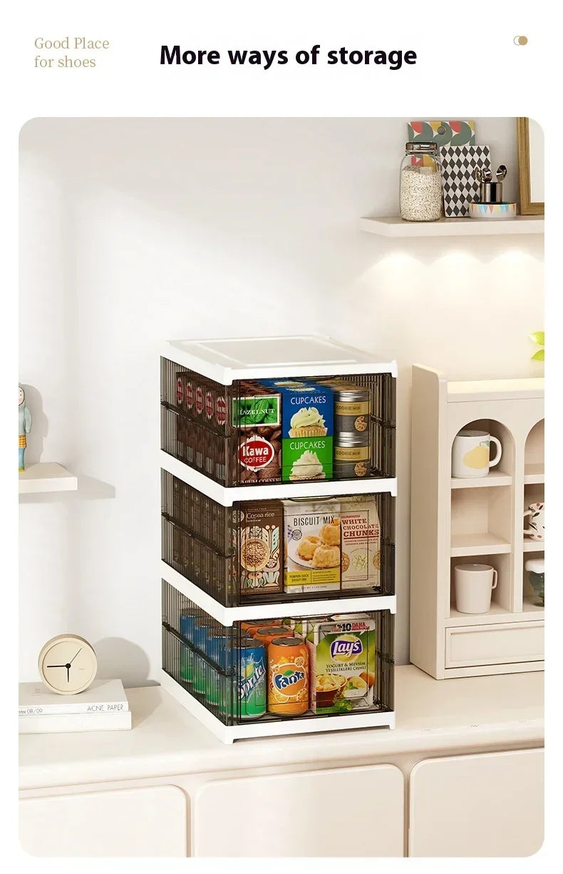 Dustproof 6-layer foldable shoe boxes, stackable and transparent, made from thickened plastic, perfect for organizing sneakers or other footwear in a neat and stylish cabinet setup.