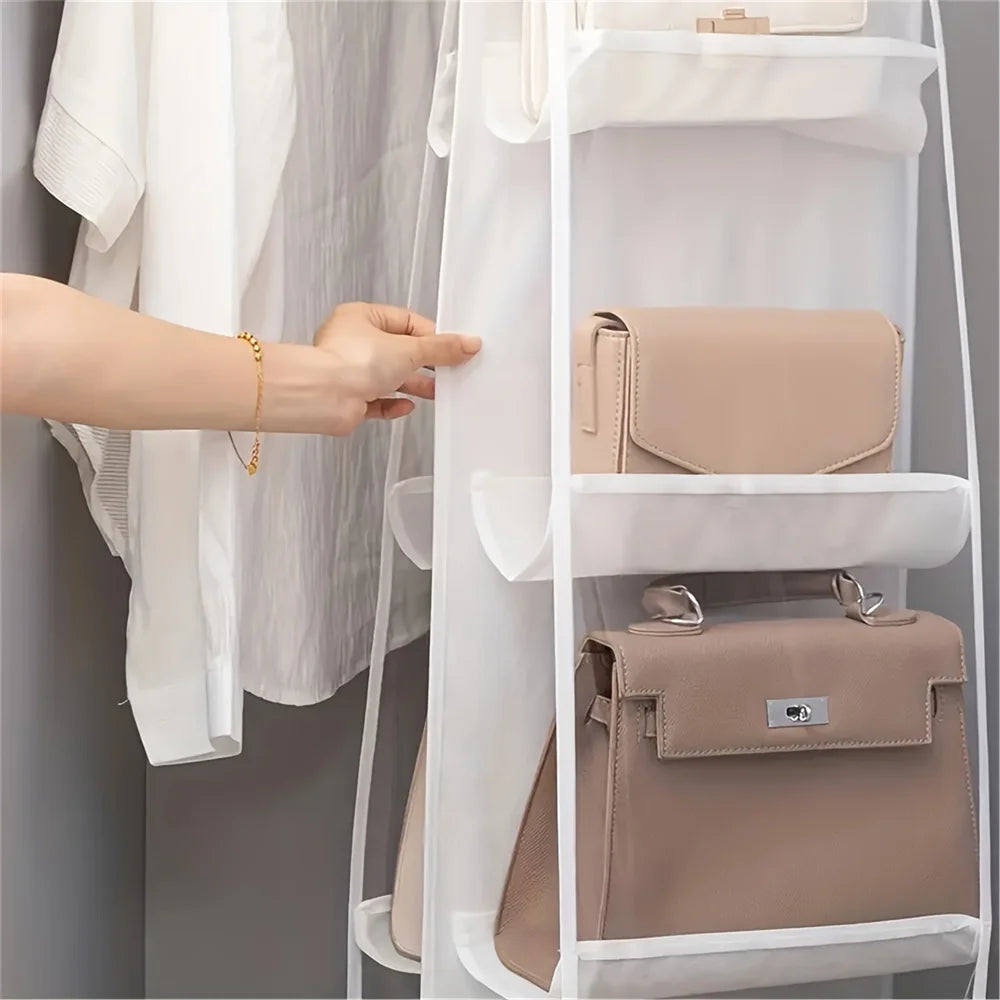 1-piece space-saving bag organizer, multi-layer hanging handbag holder, wardrobe and wallet organizer, bag storage rack