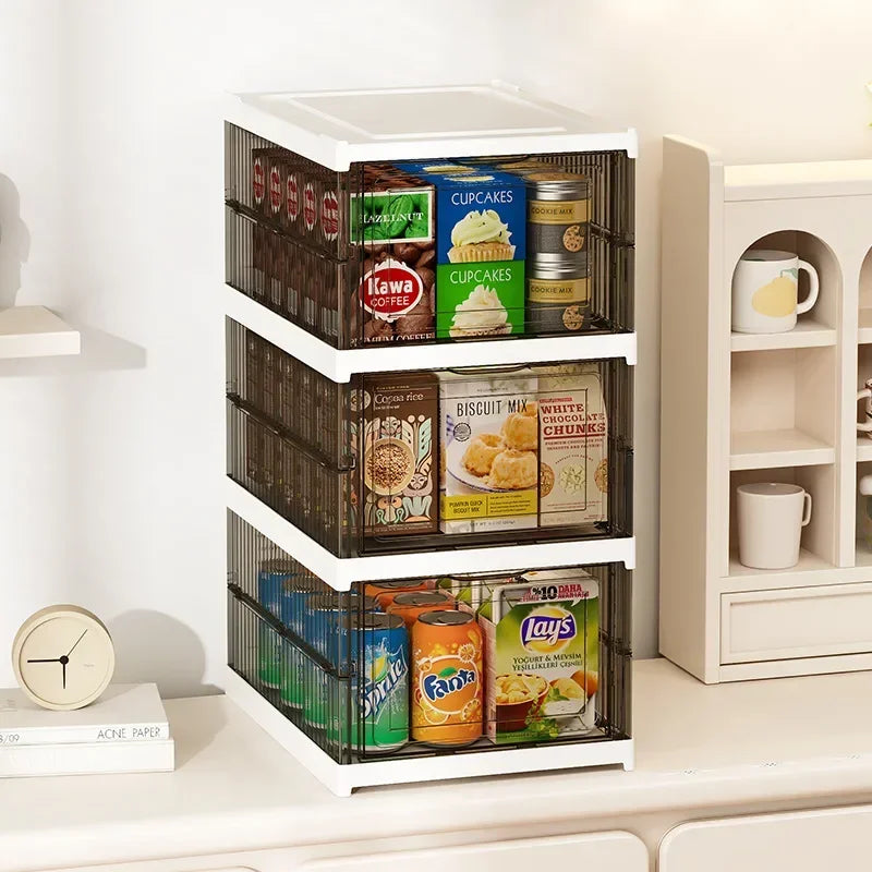 Dustproof 6-layer foldable shoe boxes, stackable and transparent, made from thickened plastic, perfect for organizing sneakers or other footwear in a neat and stylish cabinet setup.