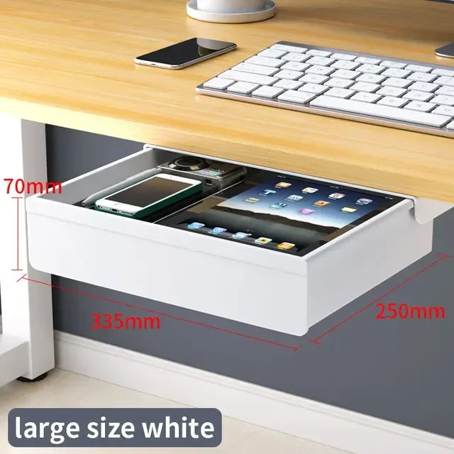 Hidden Under-Desk Drawer Storage Office Organizer, Self-Adhesive Plastic Drawers for Under table Accessories and Storage Box.