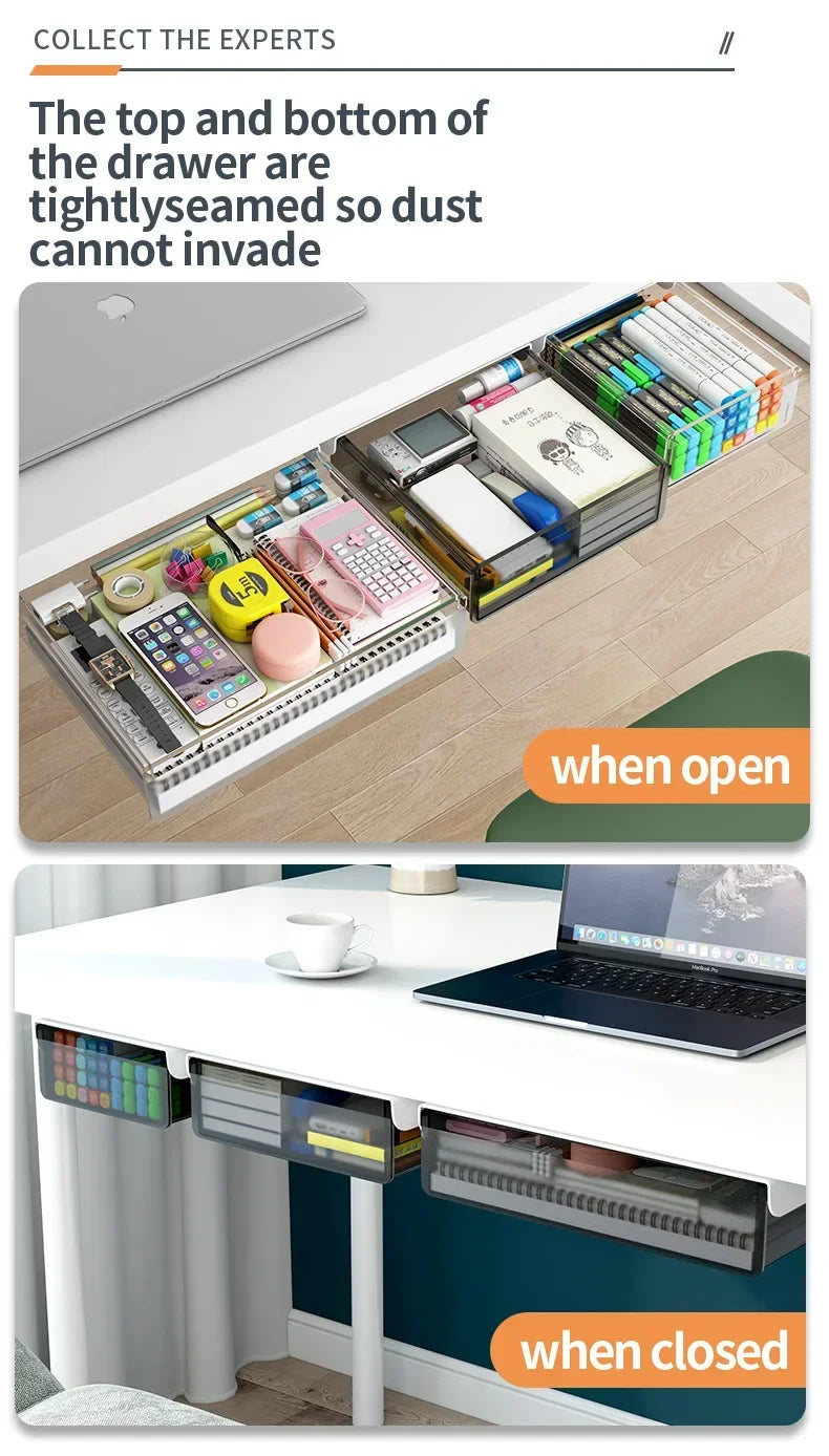 Hidden Under-Desk Drawer Storage Office Organizer, Self-Adhesive Plastic Drawers for Under table Accessories and Storage Box.