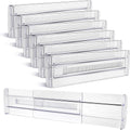 6-Pack Adjustable Clear Drawer Dividers, Expandable Organizers for Dressers, Perfect for Clothes, Kitchen Utensils, and Tableware.