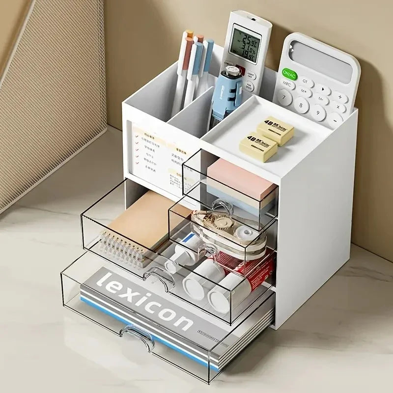 Desktop combination drawer storage box and desk organizer with practical partitions, perfect for holding office accessories, pen holders, and stationery.
