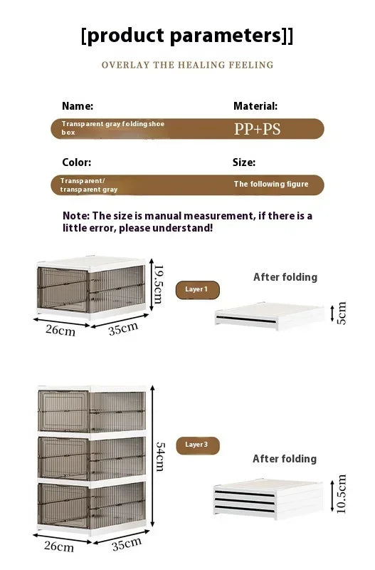 Dustproof 6-layer foldable shoe boxes, stackable and transparent, made from thickened plastic, perfect for organizing sneakers or other footwear in a neat and stylish cabinet setup.