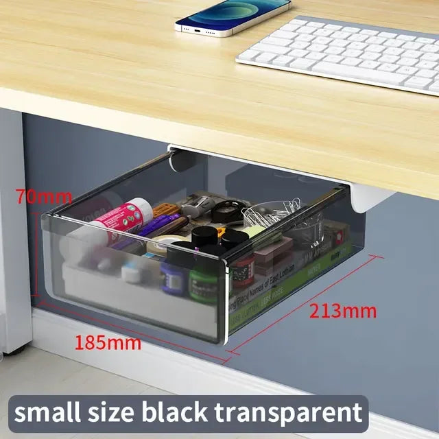 Hidden Under-Desk Drawer Storage Office Organizer, Self-Adhesive Plastic Drawers for Under table Accessories and Storage Box.