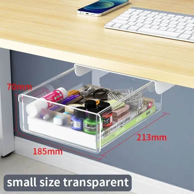 Hidden Under-Desk Drawer Storage Office Organizer, Self-Adhesive Plastic Drawers for Under table Accessories and Storage Box.