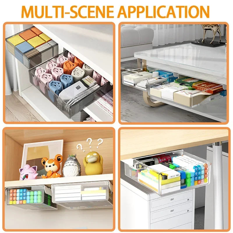 Hidden Under-Desk Drawer Storage Office Organizer, Self-Adhesive Plastic Drawers for Under table Accessories and Storage Box.