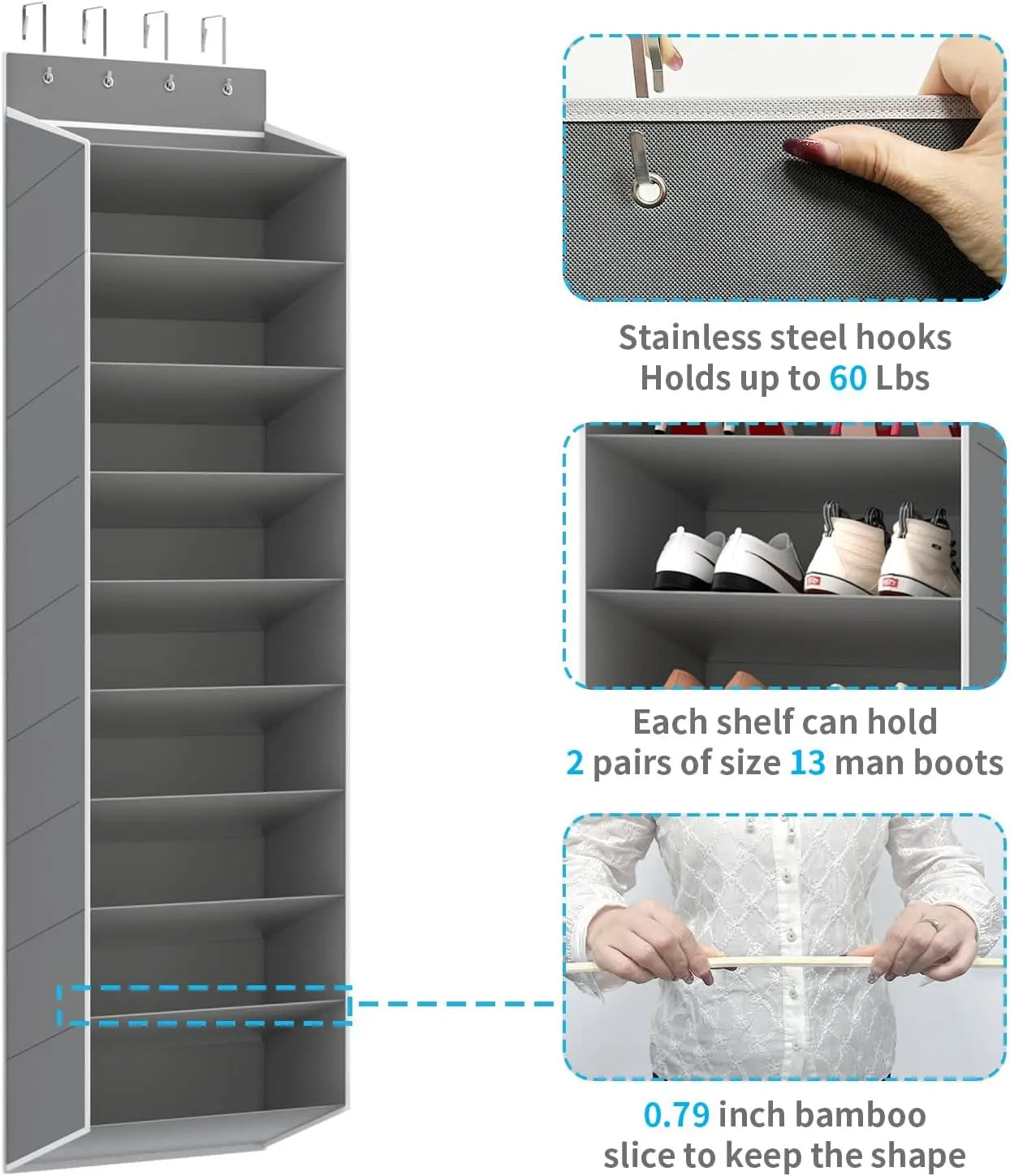 10-Tier Large Over-the-Door Shoe Organizer with Deep Pockets, Perfect Hanging Rack for Shoes and a Handy Storage Solution.