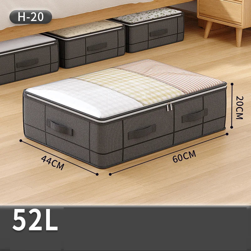 Foldable non-woven under-bed storage bag with large capacity, perfect for storing clothing and blankets. Keeps your bedroom closet tidy while saving space and protecting items from dust.