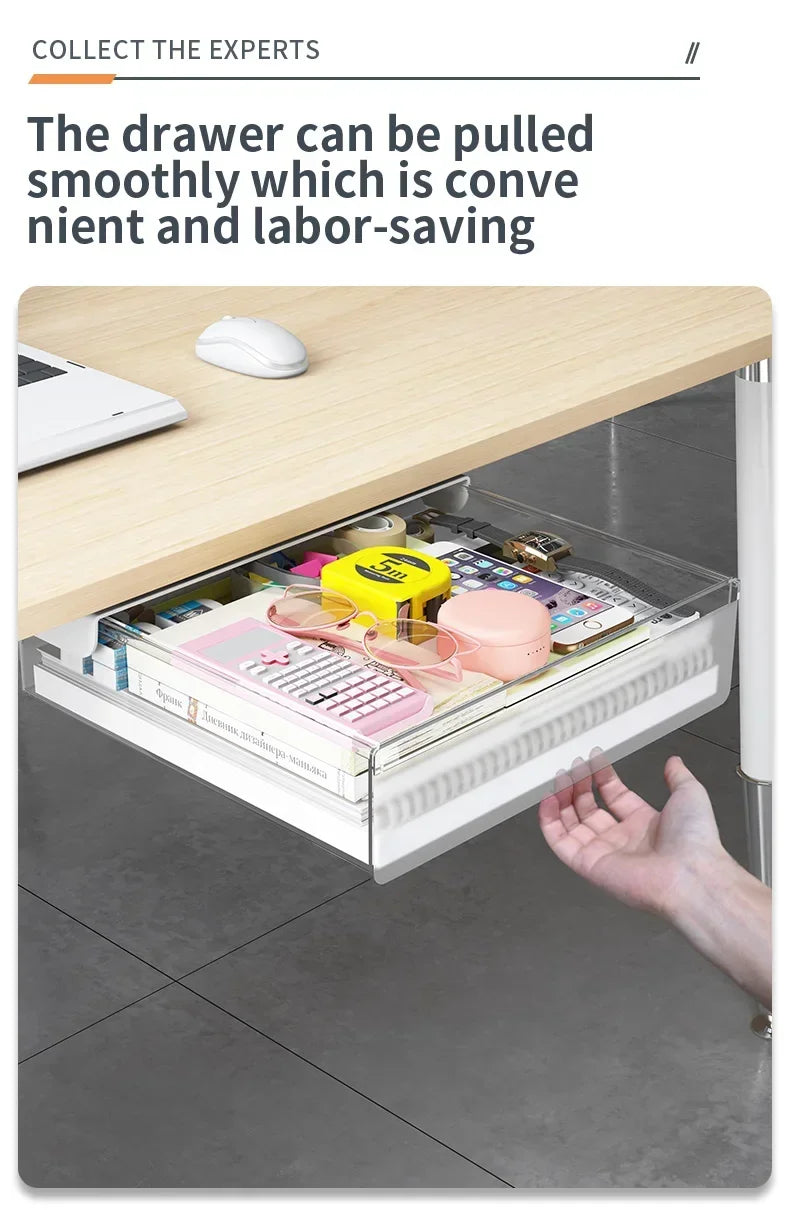 Hidden Under-Desk Drawer Storage Office Organizer, Self-Adhesive Plastic Drawers for Under table Accessories and Storage Box.