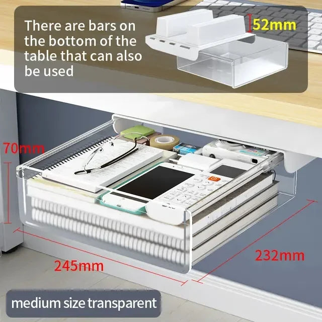 Hidden Under-Desk Drawer Storage Office Organizer, Self-Adhesive Plastic Drawers for Under table Accessories and Storage Box.