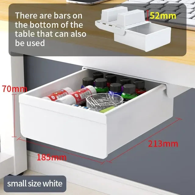 Hidden Under-Desk Drawer Storage Office Organizer, Self-Adhesive Plastic Drawers for Under table Accessories and Storage Box.