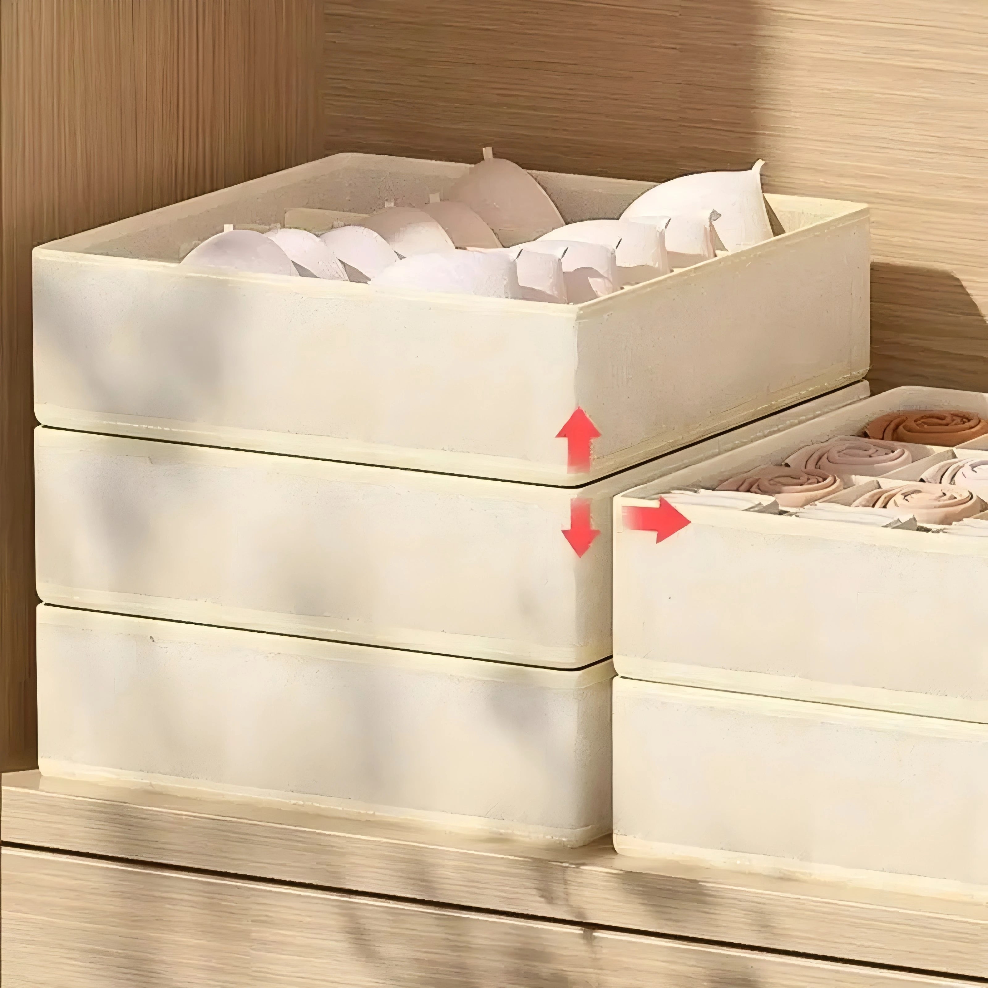 Underwear and clothes organizer boxes for your cabinet or closet, perfect for neatly storing bras, socks, and underpants.