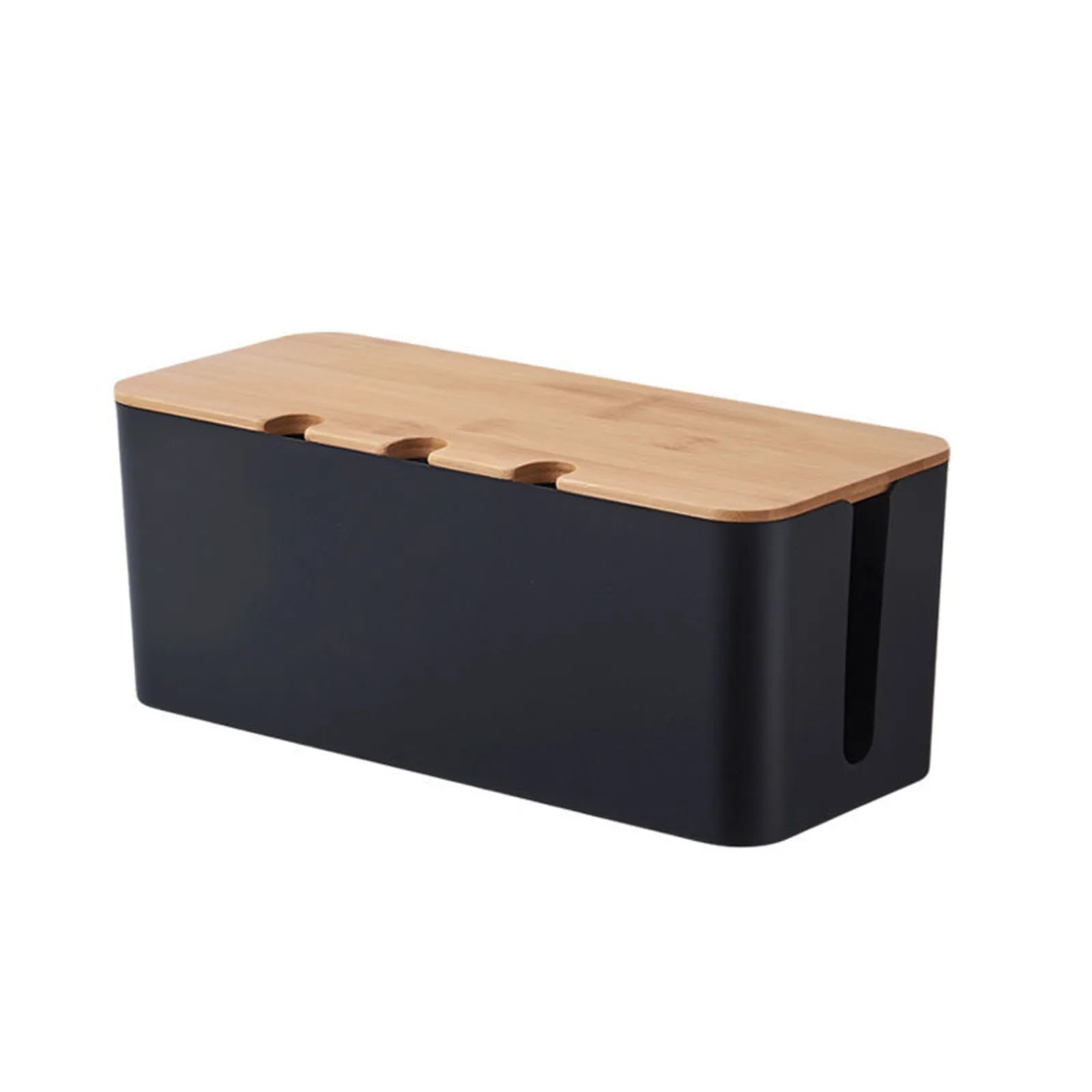 Large cable management box in a wooden style design, perfect for organizing and concealing TV wires, computer cables, USB hubs, and under-desk power strips.