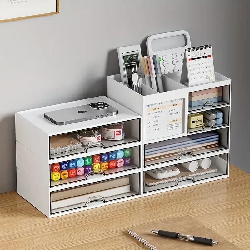 Desktop combination drawer storage box and desk organizer with practical partitions, perfect for holding office accessories, pen holders, and stationery.