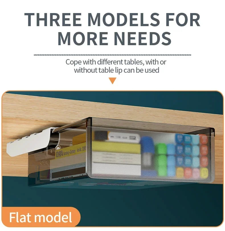 Hidden Under-Desk Drawer Storage Office Organizer, Self-Adhesive Plastic Drawers for Under table Accessories and Storage Box.