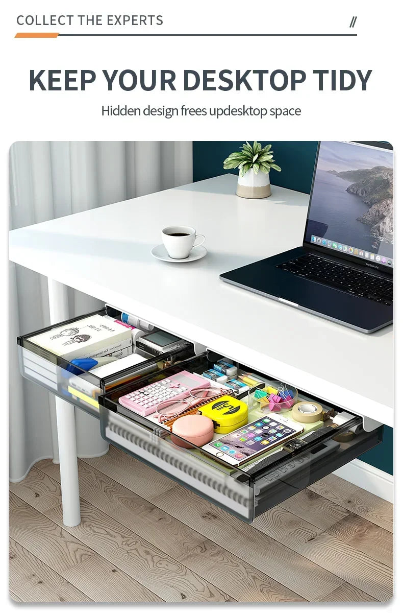 Hidden Under-Desk Drawer Storage Office Organizer, Self-Adhesive Plastic Drawers for Under table Accessories and Storage Box.