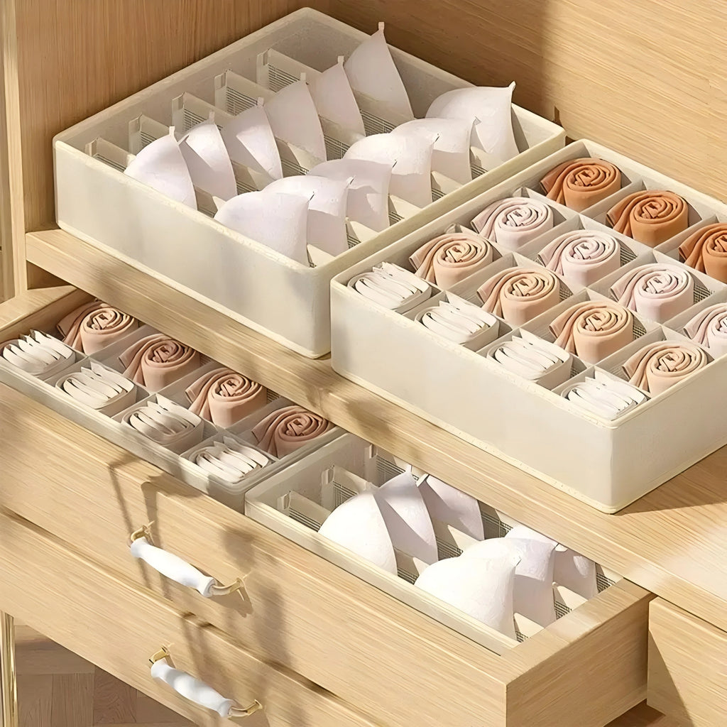 Underwear and clothes organizer boxes for your cabinet or closet, perfect for neatly storing bras, socks, and underpants.