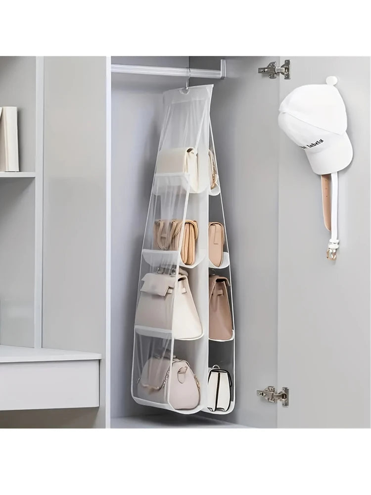 1-piece space-saving bag organizer, multi-layer hanging handbag holder, wardrobe and wallet organizer, bag storage rack