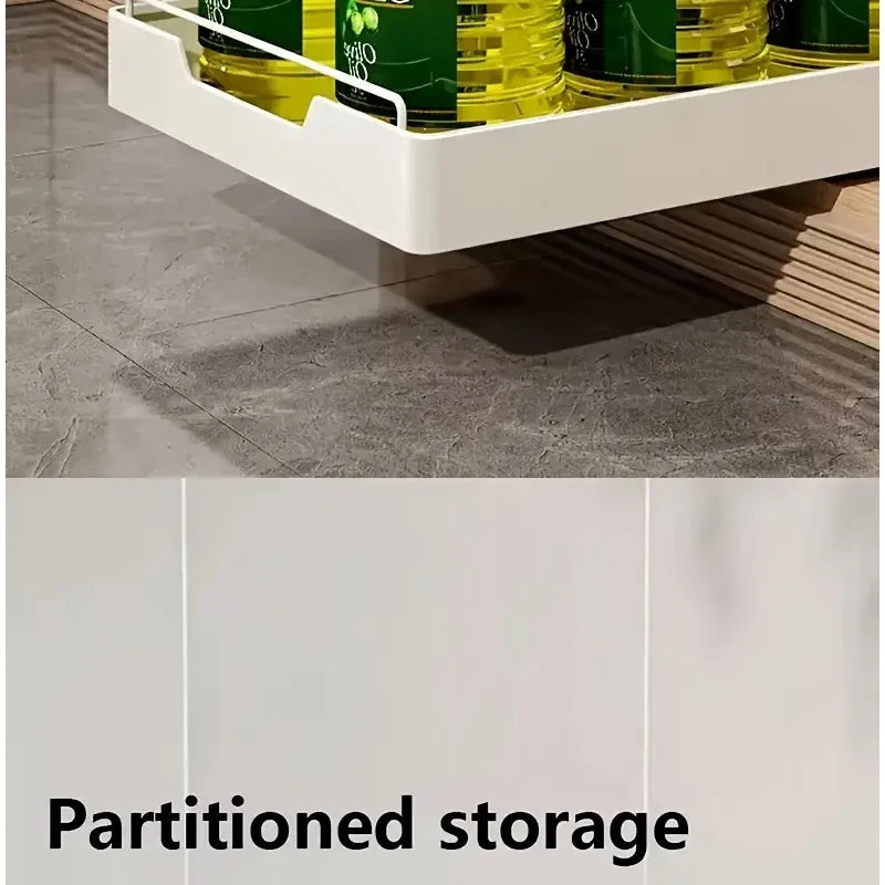 New kitchen storage rack featuring slide rails and a pull-out drawer design, perfect for organizing trays, spice boxes, and shelves inside cabinets.