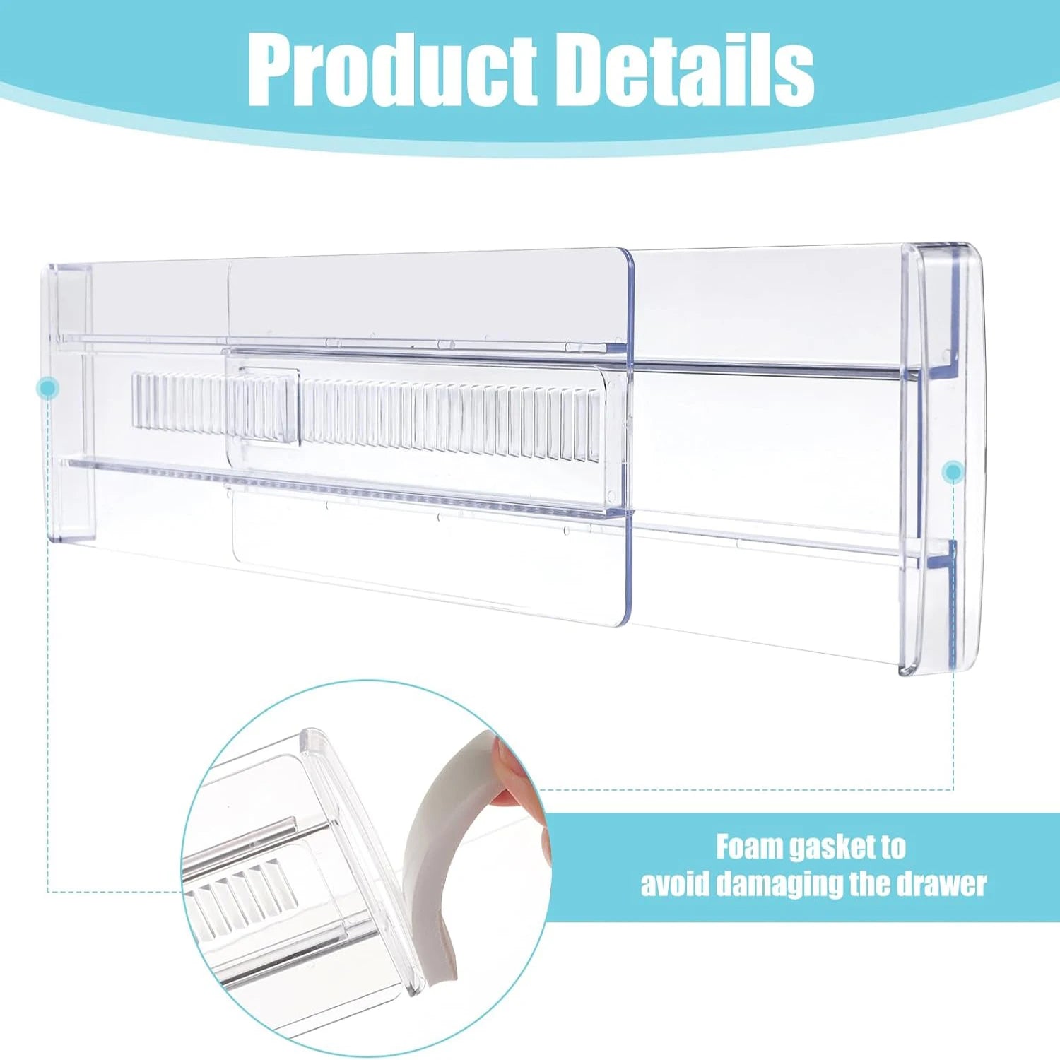 6-Pack Adjustable Clear Drawer Dividers, Expandable Organizers for Dressers, Perfect for Clothes, Kitchen Utensils, and Tableware.