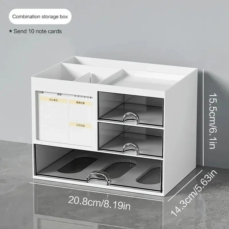 Desktop combination drawer storage box and desk organizer with practical partitions, perfect for holding office accessories, pen holders, and stationery.