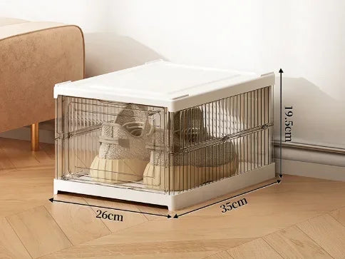 Dustproof 6-layer foldable shoe boxes, stackable and transparent, made from thickened plastic, perfect for organizing sneakers or other footwear in a neat and stylish cabinet setup.