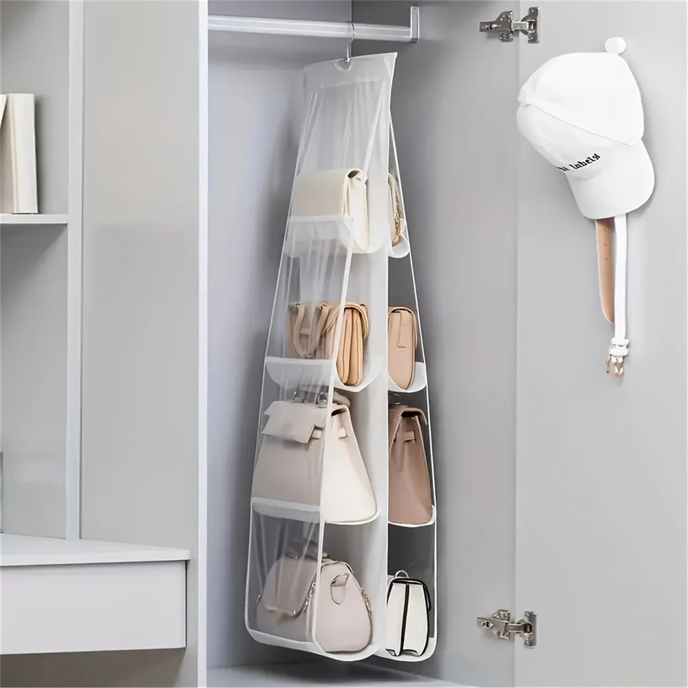 1-piece space-saving bag organizer, multi-layer hanging handbag holder, wardrobe and wallet organizer, bag storage rack