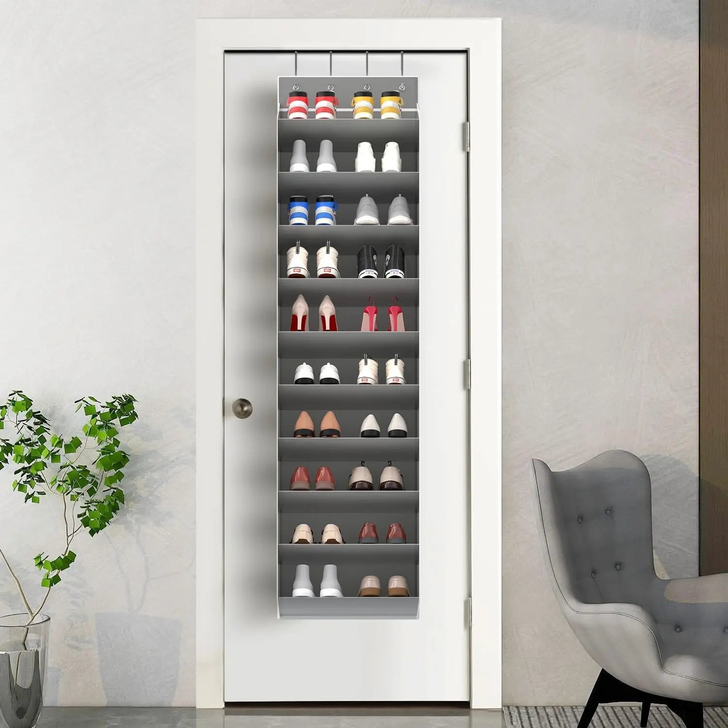 10-Tier Large Over-the-Door Shoe Organizer with Deep Pockets, Perfect Hanging Rack for Shoes and a Handy Storage Solution.