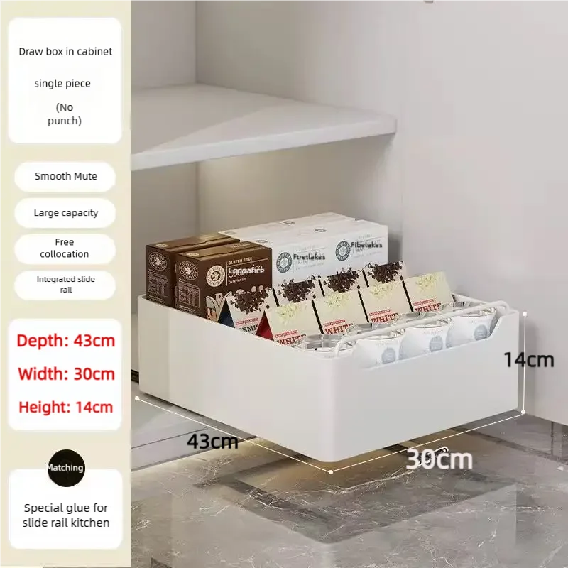 New kitchen storage rack featuring slide rails and a pull-out drawer design, perfect for organizing trays, spice boxes, and shelves inside cabinets.