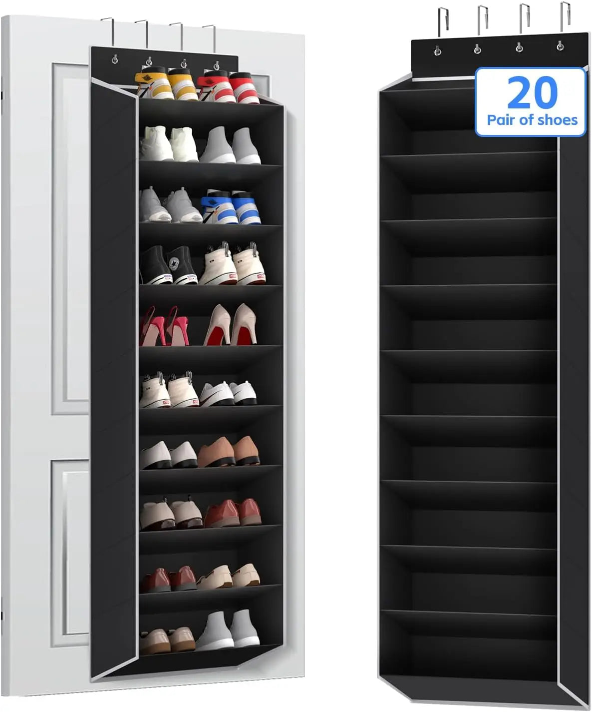 10-Tier Large Over-the-Door Shoe Organizer with Deep Pockets, Perfect Hanging Rack for Shoes and a Handy Storage Solution.