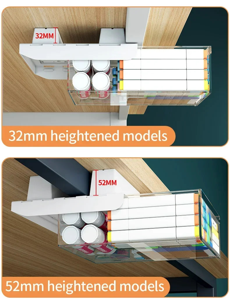 Hidden Under-Desk Drawer Storage Office Organizer, Self-Adhesive Plastic Drawers for Under table Accessories and Storage Box.