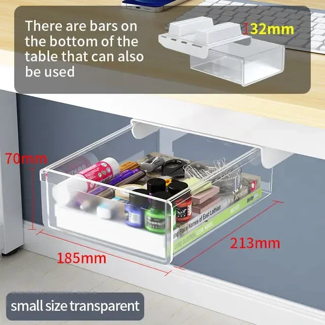 Hidden Under-Desk Drawer Storage Office Organizer, Self-Adhesive Plastic Drawers for Under table Accessories and Storage Box.