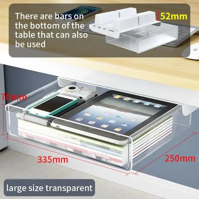 Hidden Under-Desk Drawer Storage Office Organizer, Self-Adhesive Plastic Drawers for Under table Accessories and Storage Box.